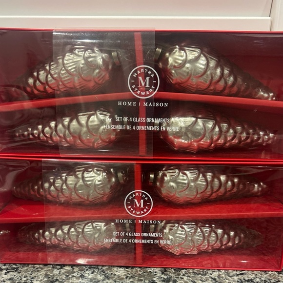 Martha Stewart Set of 8 Silver Blown Mercury Glass Ornaments Pinecone 5